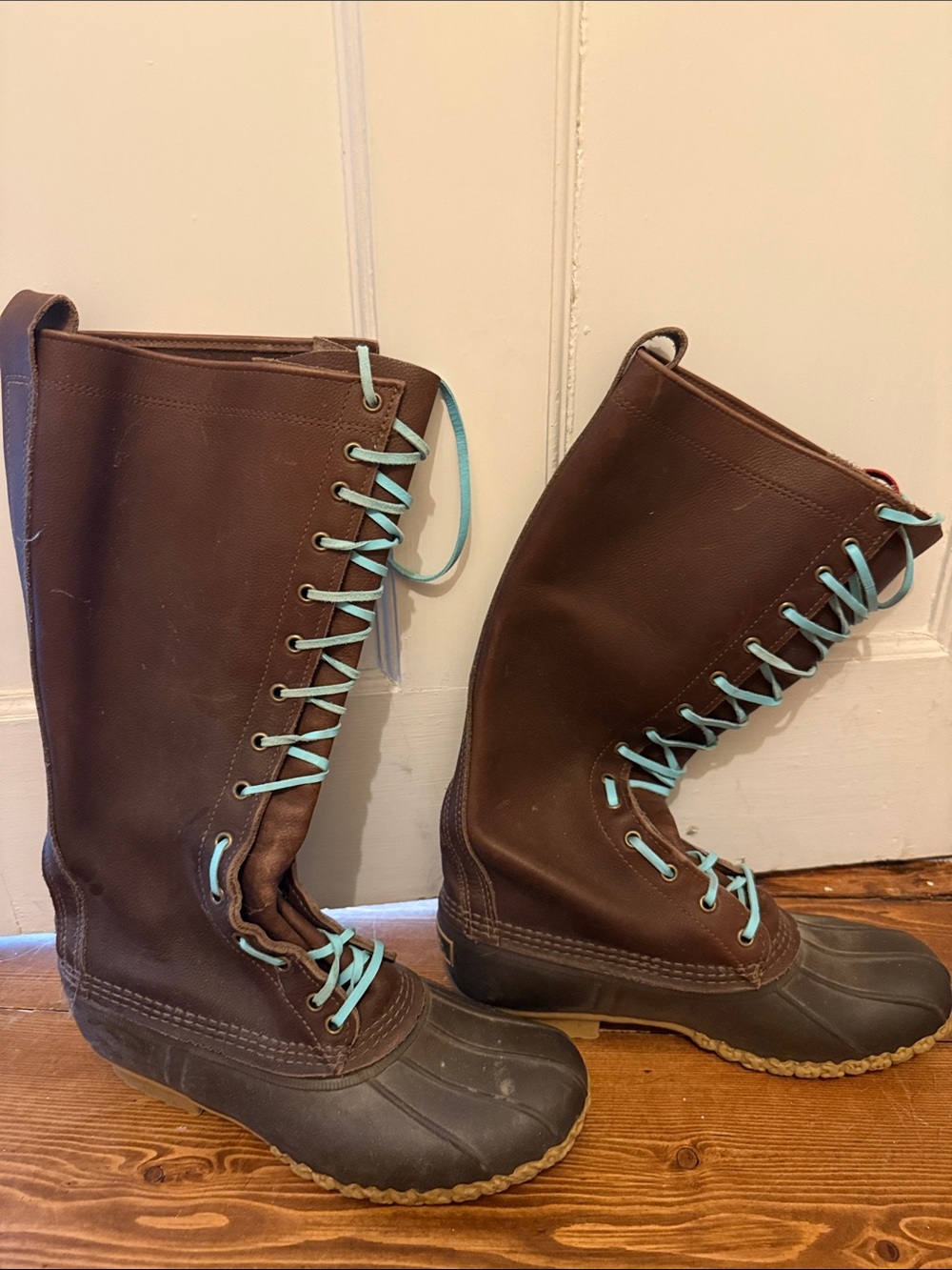 L.L. Bean Brown Tall Waterproof Boots with Aqua Laces
